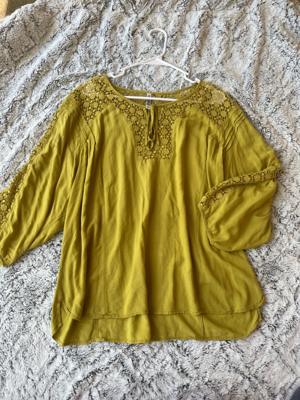 Women’s Lace-Yoke Peasant Top in Olive Yellow